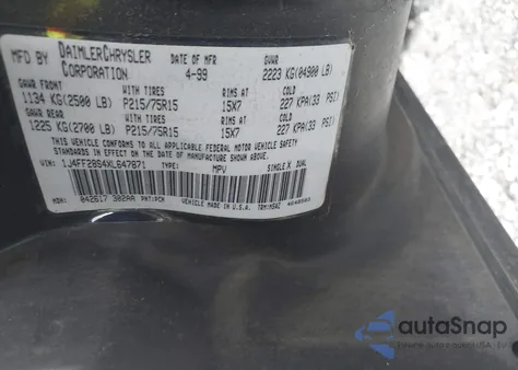 1999 Jeep Cherokee Se z USA, uszkodzony, nr VIN 1J4FF28S4XL647871